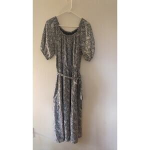 Ann Taylor Factory Tiered Maxi Dress, Belted, Blue Floral, Cottage, Milkmaid, 10